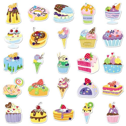 50PCS Cute Dessert Candy Stickers Cakes and Desserts Children and Teenagers Notebook Water Bottle Skateboard Luggage Helmet Diary Waterproof Vinyl Aesthetic Party Rewards Stickers (Colourful) - color: Colourful