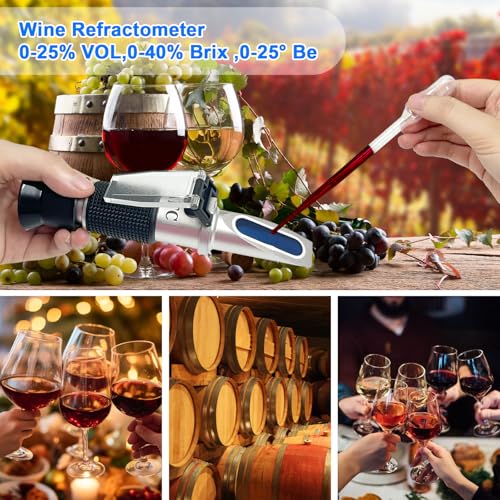 3-in-1 Alcohol Refractometer Kit for Home Brewers | Measures Brix (0-40%), Alcohol (0-25%), Baume (0-20%) | ATC for Beer, Wine, Mead & Grape Must Sugar Content