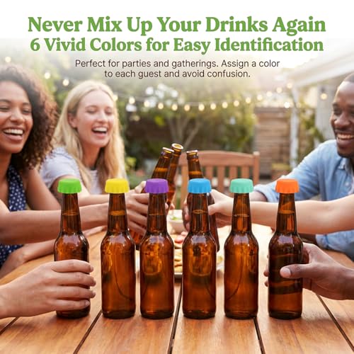 24 PCS Silicone Bottle Caps 6 Colors Reusable Beer Bottle Caps Wine Cap for Beer, Soda, Wine, Soft Drink Bottles, Home Brewing Kitchen Gadgets