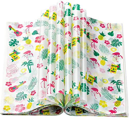 100 Pcs Hawaii Luau Wax Paper for Food, Waterproof Oil-proof Picnic Basket Liners with Leaf Pattern, 8.6 x 9.8 inches - color: Luau