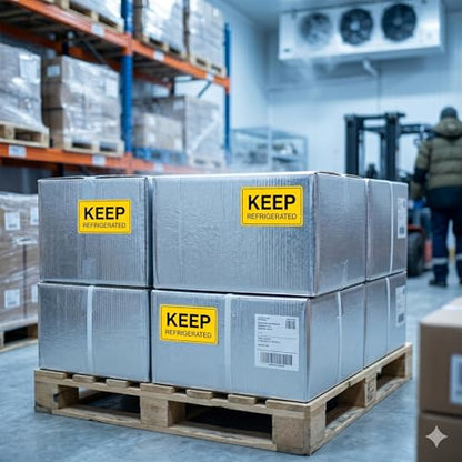 500 Pcs Keep Refrigerated Stickers 5 x 3 Inches Yellow Waterproof Vinyl Labels Perishable Warning Label for Cold Food Shipping