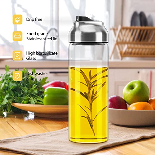 Aelga Olive Oil Dispenser Bottle - Glass Oil Dispenser - Dispenser Bottle for Kitchen with Stainless Steel Spout - color: Silver, style: 14OZ Set of 1