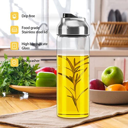 Aelga Olive Oil Dispenser Bottle - Glass Oil Dispenser - Dispenser Bottle for Kitchen with Stainless Steel Spout - color: Silver, style: 14OZ Set of 1