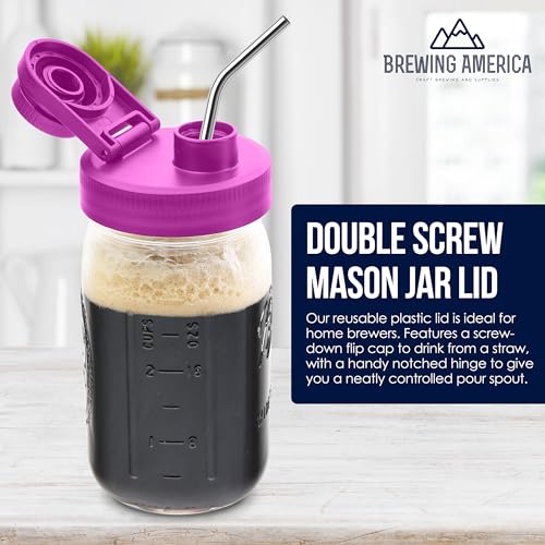 Mason Jar Lids Wide Mouth Plastic 4 Pack - With Flip Cap Screw Top Pouring Spout and Drink Hole - Fits Kerr and Ball Canning Jars - Wet/Dry Food and Liquid Storage - MADE IN USA (Very Berry) - color: Very Berry