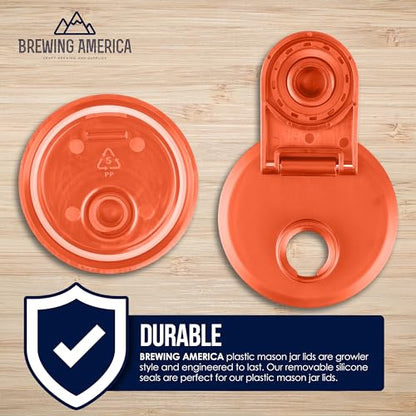 Mason Jar Lids Wide Mouth Plastic 4 Pack - With Flip Cap Screw Top Pouring Spout and Drink Hole - Fits Kerr and Ball Canning Jars - Wet/Dry Food and Liquid Storage - MADE IN USA (Orange) - color: Orange