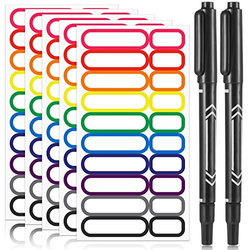 Outus 320 Pcs Waterproof Removable Labels with Makers Pen Self Adhesive Label Stickers for Water Bottles Spice Food Containers Jars Pantry Restaurant Storage(Colorful)