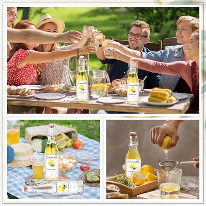 Maxcheck 6 Pack 16 oz Glass Limoncello Bottles with Lemon Labels Stickers and Swing Top Lids, 500ml Empty Clear Lemoncello Bottles with Funnel Brush Spacer for Limoncello Gift Giving