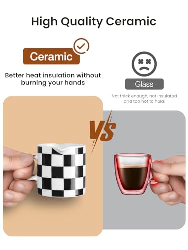 ABRUTY Espresso Cups, 5 OZ Ceramic Double Spouts Cups, Espresso Shot Cup with Handle and Measuring, Small Coffee Mugs Accessories for Espresso Machine Set Suitable for Milk Syrup - color: Square (2 Pack)