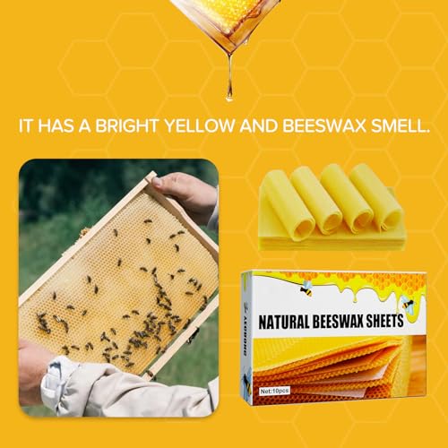 Blingbin 10Pcs Natural Beeswax Sheets, 5.1x3.5 inch Beeswax Candle Wax, Beeswax Foundation Sheets for Candle Making, Beekeeping Bee Wax Nest Bed Beeswax Honeycomb Sheet Easy DIY Candle Making Kit Gift