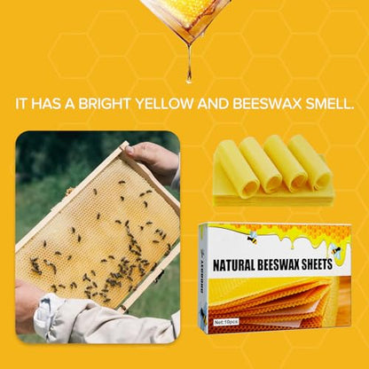 Blingbin 10Pcs Natural Beeswax Sheets, 5.1x3.5 inch Beeswax Candle Wax, Beeswax Foundation Sheets for Candle Making, Beekeeping Bee Wax Nest Bed Beeswax Honeycomb Sheet Easy DIY Candle Making Kit Gift