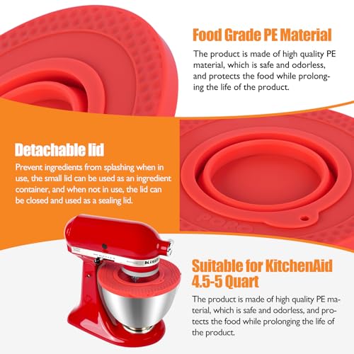 Silicone Mixers Bowl Cover Compatible with KitchenAid 4.5-5 Quart Tilt-Head Stand Mixers Bowl,with Collapsible Small Bowl(Red) - color: Red