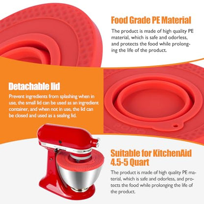 Silicone Mixers Bowl Cover Compatible with KitchenAid 4.5-5 Quart Tilt-Head Stand Mixers Bowl,with Collapsible Small Bowl(Red) - color: Red
