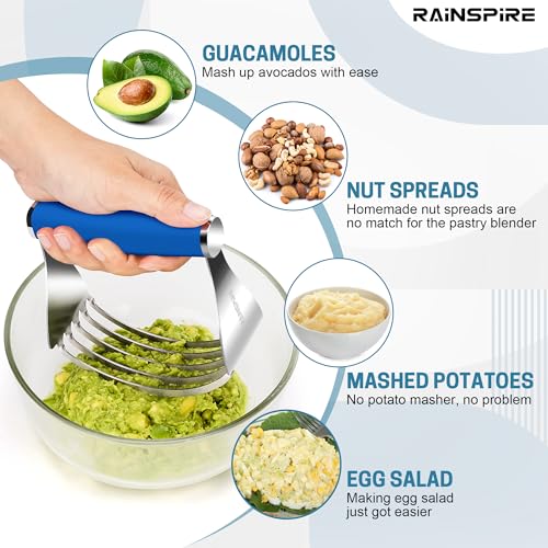 Rainspire XL Pastry Cutter For Baking, Heavy Duty Pastry Blender Stainless Steel, Thick Sharp Blades Dough Blender, Dough Cutter Butter Cutter Pastry for Easy Mixing, Dishwasher Safe, Dark Blue - color: Dark Blue