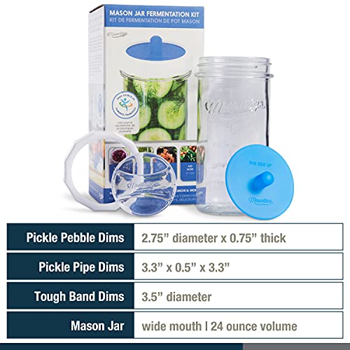 Masontops Fermentation Jar Starter Set, Easy Vegetable Fermentation Kit, Includes Mason Jar, Pickle Kit with Fermentation Lids & Fermentation Weight - size: Wide Mouth With Jar