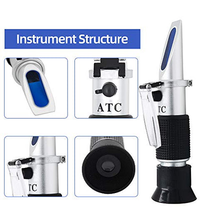 Wine Refractometer for Testing Grape Wine Brewing, Wine Making, Measuring Sugar Content in Original Grape Juice, Predicting The Wine Alcohol Degree, Dual Scale of 0-40% Brix & 0-25% vol Alcohol