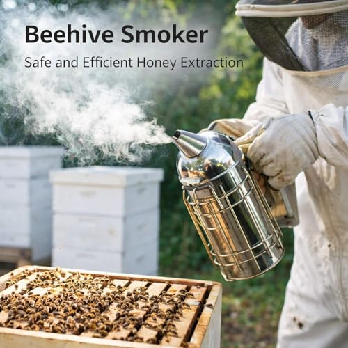 Stainless Steel Beehive Smoker with Heat Protection Board, 9.8x9.8in Durable Beekeeping Equipment - Comfortable Handle, Powerful Smoke Output for Efficient Hive Management