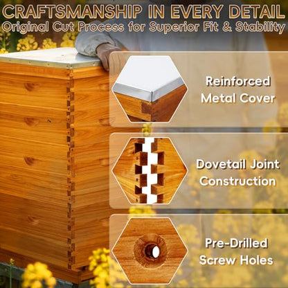 10-Frame Langstroth Beeswax Coated Bee Hive Includes 2 Deep Hive Boxes and 2 Super Bee Boxes with Beehive Frames and Foundations (4 Layer)