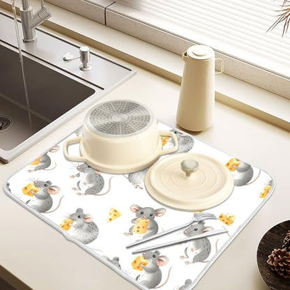 ALAZA Cute Mouse with Cheese Dish Drying Mats Absorbent Microfiber Drying Pad Kitchen Countertop Draining Mat 18 x 24 Inches - size: 18" x 24"