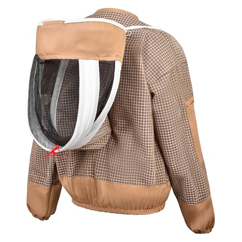 3 Layer Bee Jacket with Fencing Veil and One Pair of Gloves Beekeeping Jacket for Beginer and Professional Fully Protective Jacket Sting Proof Bee Jacket Ventilated Beekeeper Jacket (Khaki, X-Large) - color: Khaki, size: X-Large