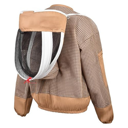 3 Layer Bee Jacket with Fencing Veil and One Pair of Gloves Beekeeping Jacket for Beginer and Professional Fully Protective Jacket Sting Proof Bee Jacket Ventilated Beekeeper Jacket (Khaki, X-Large) - color: Khaki, size: X-Large