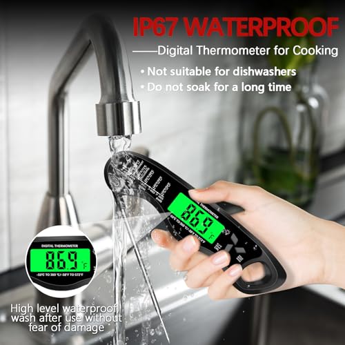 Meat Thermometer Digital，IP67 Waterproof Cooking Thermometer with Backlight, Calibration & Hold Function，Food Thermometer for Cooking,Outdoor Grilling - color: Black