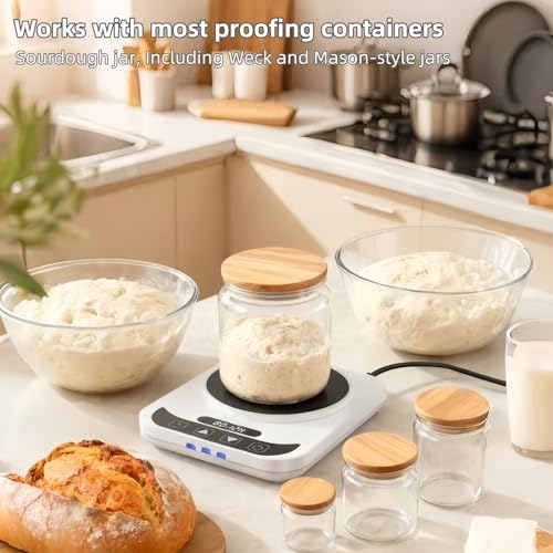 Sourdough Starter Warmer Mat | Precise 1°F Thermostat 70-100°F | 12H Auto Timer | Cooking Heating Pad for Bread Baking, Yogurt Making & Home Baking - color: White