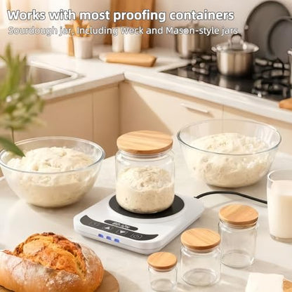 Sourdough Starter Warmer Mat | Precise 1°F Thermostat 70-100°F | 12H Auto Timer | Cooking Heating Pad for Bread Baking, Yogurt Making & Home Baking - color: White