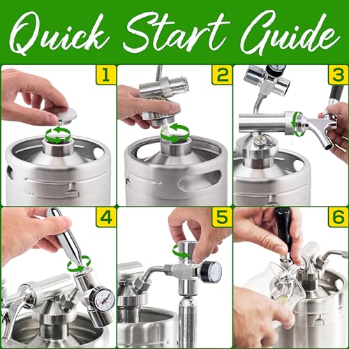 NutriChef Pressurized Beer Mini Keg System, 64oz Stainless Steel Growler Tap, Portable Mini Keg Dispenser Kegerator Kit, Co2 Pressure Regulator Keeps Carbonation for Craft Beer, Draft and Homebrew