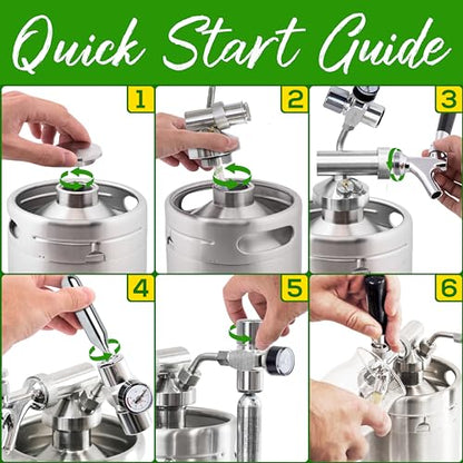 NutriChef Pressurized Beer Mini Keg System, 64oz Stainless Steel Growler Tap, Portable Mini Keg Dispenser Kegerator Kit, Co2 Pressure Regulator Keeps Carbonation for Craft Beer, Draft and Homebrew