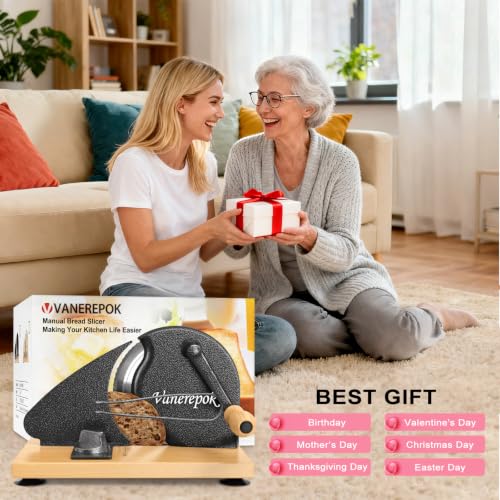 vanerepok Manual Bread Slicer Adjustable Thickness for Homemade Sourdough | Hand Crank Bread Cutter with Scale & Stable Suction Cups & Wood Base for Even Slicing Perfect Baking Gift for Home Bakers - color: Marble