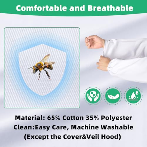Bee Suits Bee keeper Suit for Men Women Sting Proof Beekeeper with Glove &Ventilated Hood Bee Keeping Starter kit & Beekeeping Supplies - size: Adult-XL