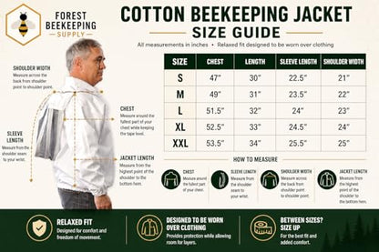 Beekeeping Jacket with Fencing Veil and Gloves, Cotton Bee Jacket for Men and Women, Heavy-Duty Brass Zippers - Large - size: Large