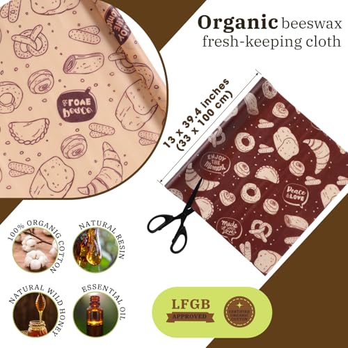 3 Rolls Reusable Beeswax Wraps for Food 13 x 40 Inches Bees Wax Wraps Reusable Food Storage Wrap Beeswax Paper Roll for Bread Sandwich Cheese Fruit Snacks(Bakery) - style: Bakery