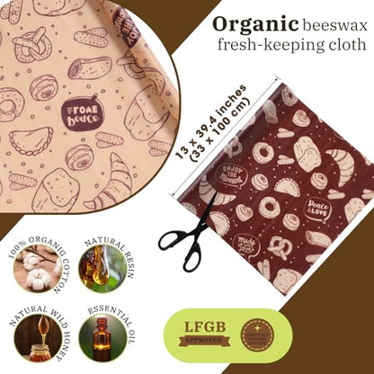 3 Rolls Reusable Beeswax Wraps for Food 13 x 40 Inches Bees Wax Wraps Reusable Food Storage Wrap Beeswax Paper Roll for Bread Sandwich Cheese Fruit Snacks(Bakery) - style: Bakery