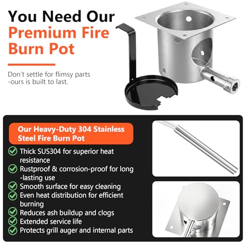 QuliMetal 304 Stainless Steel Fire Burn Pot and D2 Hot Rod Ignitor Kit for Traeger Pro 575 & 780, Ironwood 650 & 885, Silverton 620 & 810 Wood Pellet Grills with D2 Direct Drive and WiFIRE Technology - size: L1 Fire Burn Pot + D2 Hot Rod Ignitor