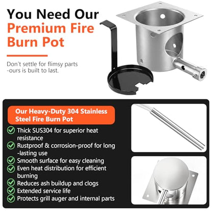 QuliMetal 304 Stainless Steel Fire Burn Pot and D2 Hot Rod Ignitor Kit for Traeger Pro 575 & 780, Ironwood 650 & 885, Silverton 620 & 810 Wood Pellet Grills with D2 Direct Drive and WiFIRE Technology - size: L1 Fire Burn Pot + D2 Hot Rod Ignitor