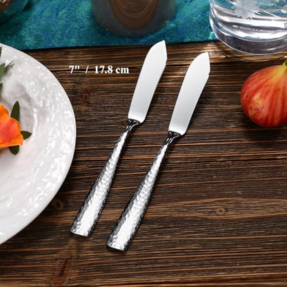 KEAWELL Premium 4-Piece 7" Louis Butter Knives, 18/10 Stainless Steel, Dishwasher Safe (Silver, Louis Hammered)