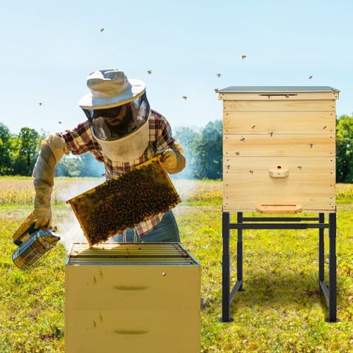 Adjustable Metal Bee Hive Stand, Sturdy Beehive Stand for 8/10 Frame Beehive Box, Easy to Assemble Bee Stand for Beekeeping with Round Base