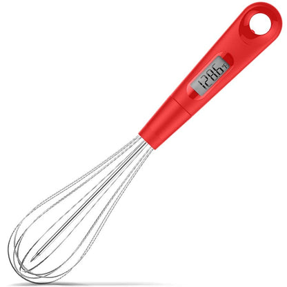 2 in 1 Stainless Steel Whisk & Instant Thermometer 12 inch Probe Combo | Perfect for cooking candy, yogurt, chocolate, buttercream, sauce, and cake. Handheld egg beater with integrated temp probe.