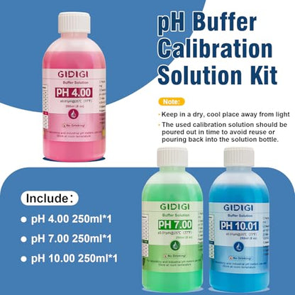 pH Meter Food Digital Electronic pH Tester for Fermentation 3 * 50ml pH Buffer Calibration Solution Kits Hot Sauce Food Tester Probe for Cheese Sourdough pH Temperature pH Test Strips for Acidity