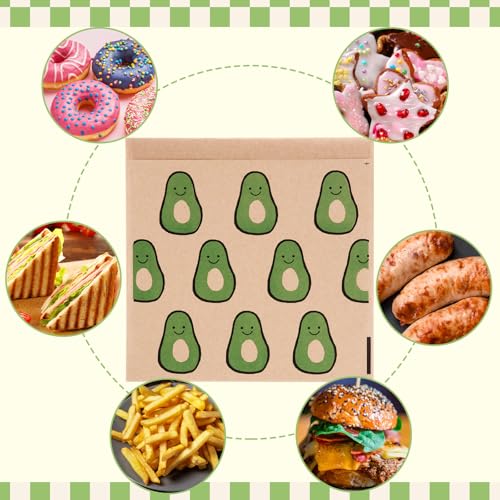 Epakh 200 Pack Paper Sandwich Bags Avocado Design 8 × 8 Inch Happy Food Storage Recyclable Grease Resistant Disposable Snack Bags for Family Home Use - style: Avocado