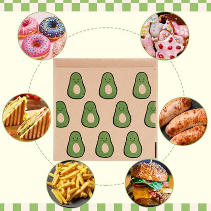 Epakh 200 Pack Paper Sandwich Bags Avocado Design 8 × 8 Inch Happy Food Storage Recyclable Grease Resistant Disposable Snack Bags for Family Home Use - style: Avocado