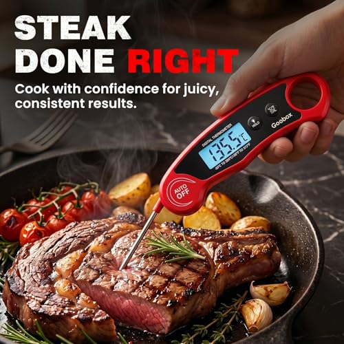 Meat Thermometer Digital, 1 Sec Instant Read, ±0.5°F, Waterproof | IPX5 Waterproof, Large Backlit Display, Magnetic Back, 4.1-Inch Probe, for Grilling, BBQ, Smoker and Cooking - color: Red