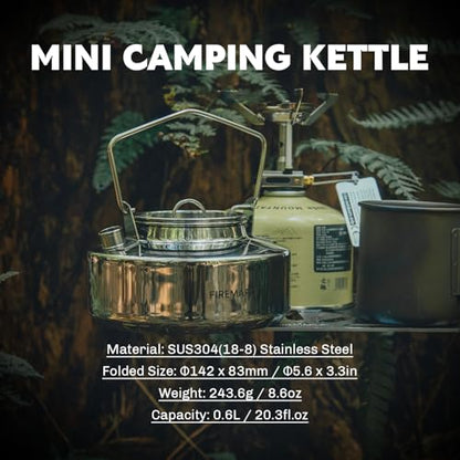 Fire-Maple Antarcti Portable 0.6 Liter Lightweight Stainless Steel Camping Kettle | Durable and Portable Camp Tea Pot | Ideal for Bushcraft and Outdoor Campfire Use - size: 0.6 Quarts