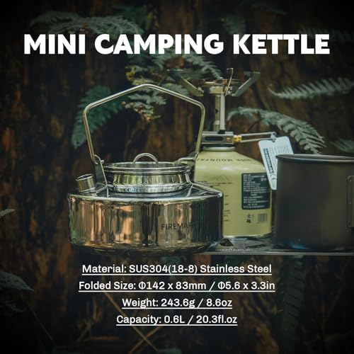 Fire-Maple Antarcti Portable 0.6 Liter Lightweight Stainless Steel Camping Kettle | Durable and Portable Camp Tea Pot | Ideal for Bushcraft and Outdoor Campfire Use - size: 0.6 Quarts