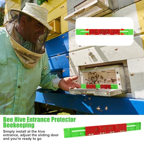 6 Pcs Beehive Entrance Reducer, Plastic Bee Hive Reducer Guards for 10-Frame Hives Hive, Adjustable Red Door Panel Beehive Mouse Guard Beekeeping Supplies, Length 14.76 Inch - size: 14.76in-6P-Beehive Entrance-Green+Red