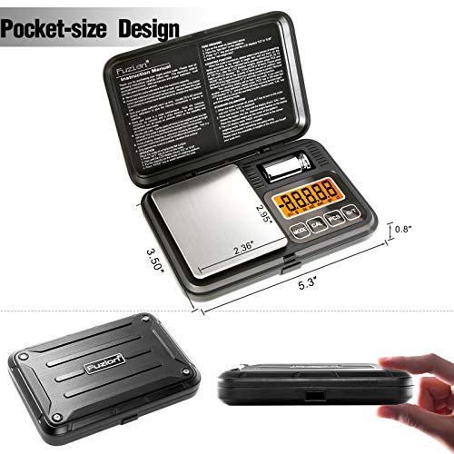 Fuzion Digital Pocket Scale 200g/0.01g, Scale Gram with LCD Display, Tare and PCS, Mini Digital Scale with 50g Calibration Weight for Jewelry, Coins, Powder, Herbs, Spices (Battery Included) - color: Black, size: 200/0.01g