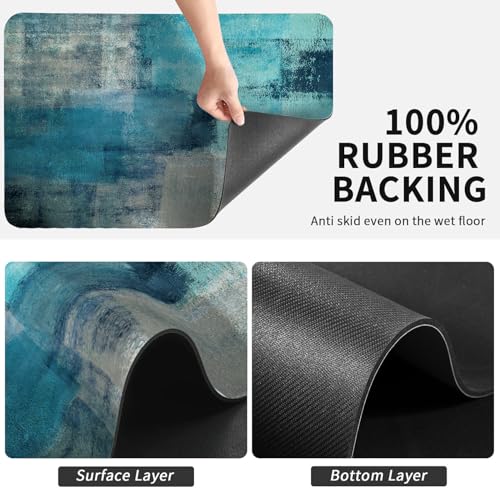 Dish Drying Mat for Kitchen Counter, Teal and Grey Abstract Art, Absorbent Quick Dry Pad with Rubber Backing, Draining Mat Dish Rack Pad for Dishes, Utensils, Countertops, Sinks 12" x 20 - color: Teal and Grey