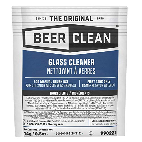 BEER CLEAN Diversey 990221 Glass Cleaner for Manual Brushing, Portion Control Bar Glass Washing Powder, Unscented, Packet, 0.5-Ounce (Pack of 100)