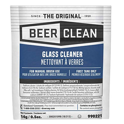 BEER CLEAN Diversey 990221 Glass Cleaner for Manual Brushing, Portion Control Bar Glass Washing Powder, Unscented, Packet, 0.5-Ounce (Pack of 100)